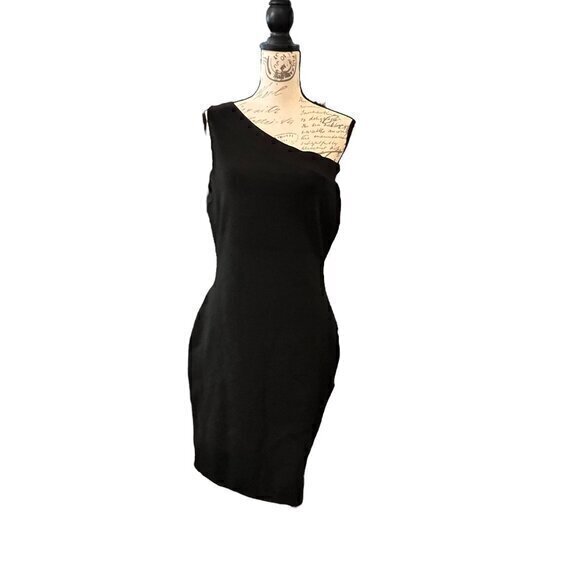 Andrew Marc Black One shoulder Bodycon Party Cocktail Dress‎ Size Large Designer - Picture 1 of 14